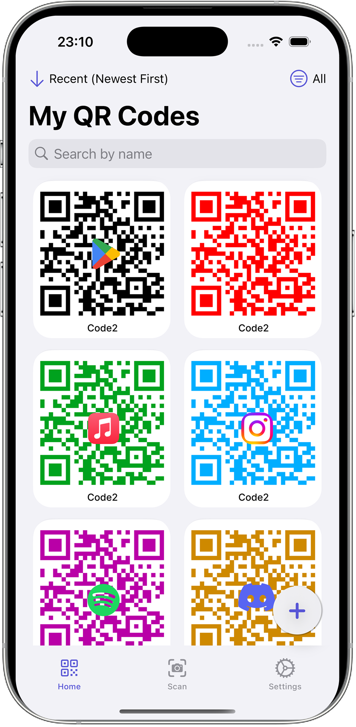 SmartQR app interface showing QR code generation