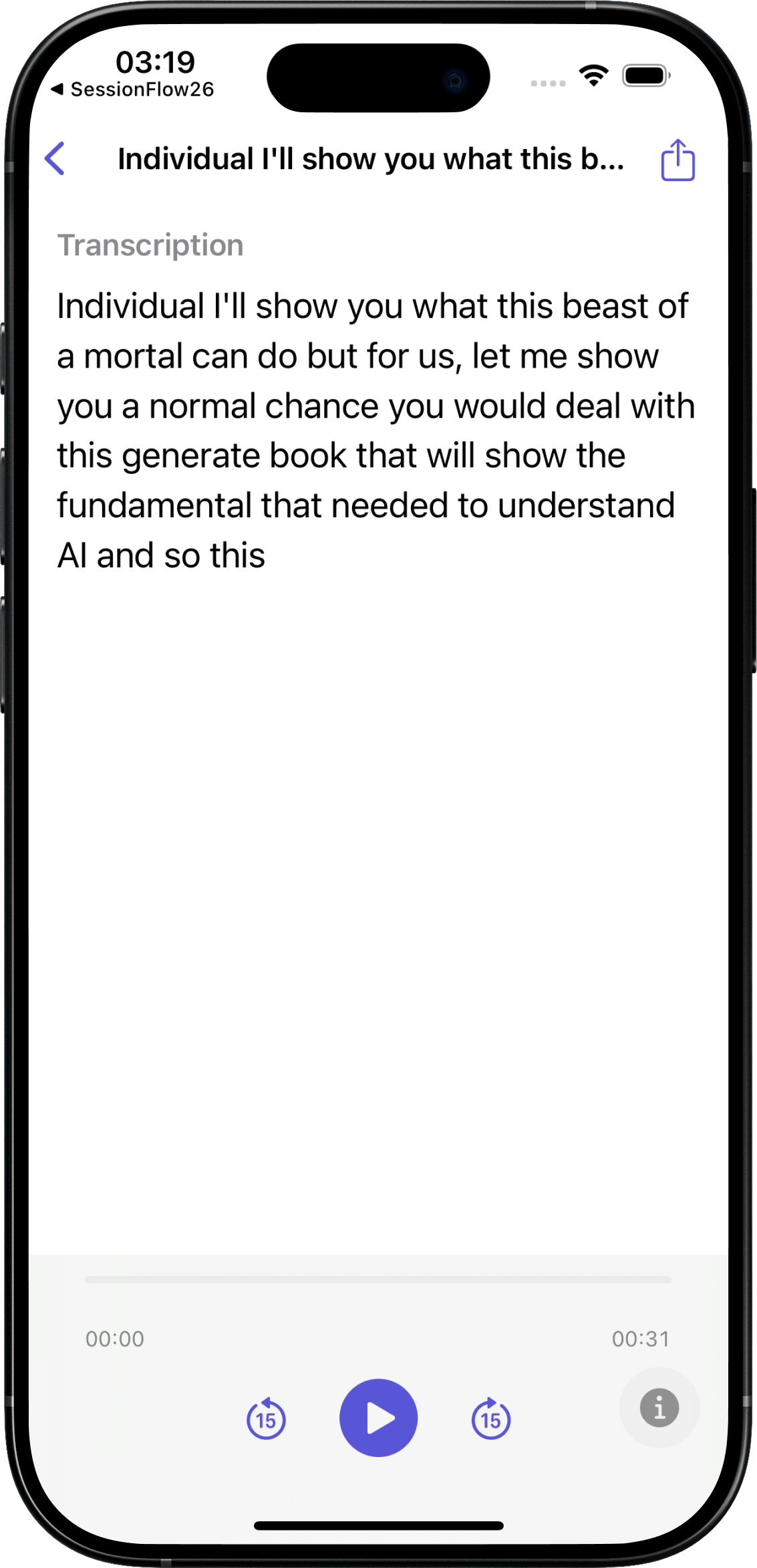 Transcribe Smart Memo interface showing voice-to-text transcription